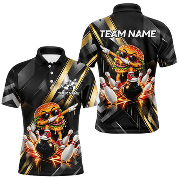 Maxcorners Cool Dabbing Burger Bowling Polo 1/4-Zip Shirt For Men Custom Men Funny Bowling Apparel Bowler Gift LM1910