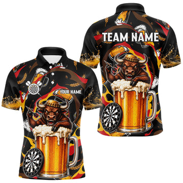 Maxcorners Custom Angry Bull Beer Dart Team Jersey Polo & Quarter Zip Personalized Funny Dart Shirt For Men LM1406