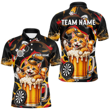 Maxcorners Custom Cool Cat Beer Dart Team Jersey Polo & Quarter Zip Personalized Funny Dart Shirt For Men LM1406