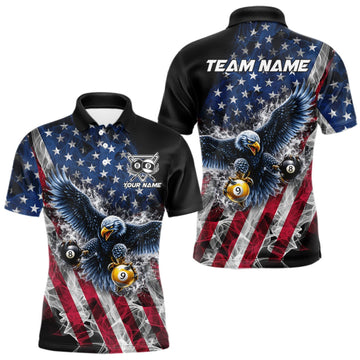 Maxcorners Smoke US Flag 8 Ball & 9 Ball Pool Men Billiard Shirt Custom Eagle Patriotic Team Billiard Jersey LM0409
