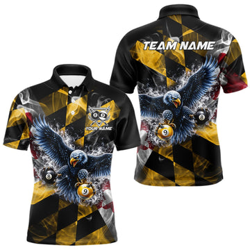 Maxcorners Smoke Maryland Flag 8 Ball & 9 Ball Pool Men Billiard Shirt Custom Eagle Patriotic Team Billiard Jersey LM0409