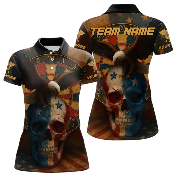 Maxcorners Custom Eagle Retro Patriotic Dart Polo Shirt For Men Outfit US Flag Grunge Dart Jerseys MT1309