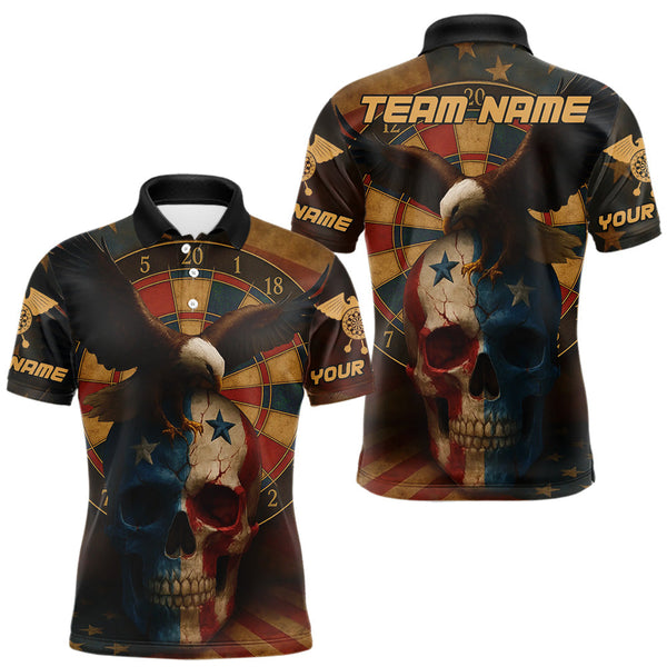Maxcorners Custom Eagle Retro Patriotic Dart Polo Shirt For Men Outfit US Flag Grunge Dart Jerseys MT1309