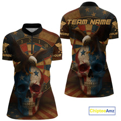 Maxcorners Custom Eagle Retro Patriotic Dart Polo Shirt For Men Outfit US Flag Grunge Dart Jerseys MT1309