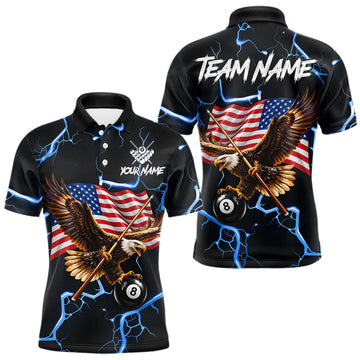 Maxcorners Eagle 8 Ball Billiard Shirt For Men Patriotic US Flag Pool Jersey Custom Billiard Team Uniform