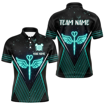 Maxcorners Neon Turquoise Wings Dart Arrow Men's Darts Shirt - Custom Name For Players MT2306