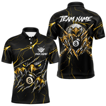 Maxcorners Custom Scratch Eagle 8 Ball Billiard Polo 1/4-Zip Shirt For Men Yellow Lightning Pool Team Jersey LM1910