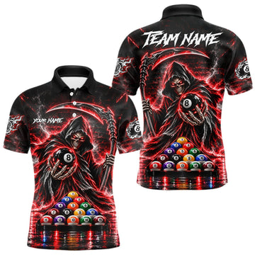 Maxcorners Red Thunder Grim Reaper 8 Ball Billiard Pool Shirt For Men Custom Billiard Skeleton Team Appeal LM1910