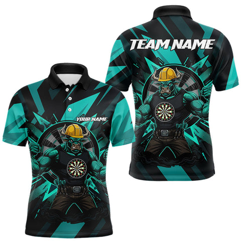 Maxcorners Turquoise Funny Muscle Bull Dartboard Custom Funny Darts Polo Shirt For Men Dart Jerseys MT1511