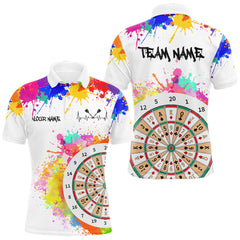 Maxcorners Custom Colorful Splatter Card Dartboard Funny Men Darts Polo Team Shirts Dart Jerseys | White TU1512
