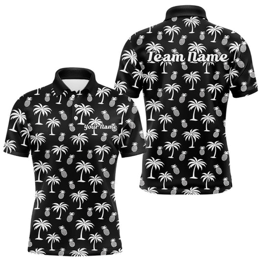 Maxcorners Personalized Tropical Palm Trees Pineapple Men Golf Polo Shirts Black White Team Golf Clothes