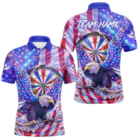 Maxcorners Funny Eagle Freedom Patriotic Darts Polo Shirt For Men Custom Holographic US Flag Dart Jerseys LM1104