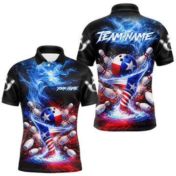 Maxcorners Personalized Fire Flame Texas Flag Tornado Bowling Team Shirts For Men Patriotic Bowling Gifts LM2602