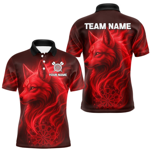 Maxcorners Red Flaming Wolf Dartboard Darts Shirt For Men - Custom Team Jersey For Players