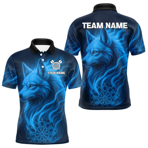 Maxcorners Blue Flaming Wolf Dartboard Darts Shirt For Men - Custom Team Jersey For Players TU2606