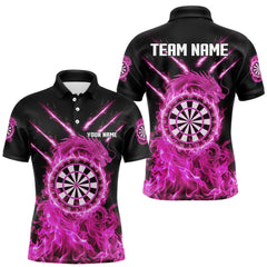 Maxcorners Custom Lightning Dragon Pink Flames Dartboard Dart Men Polo Jerseys Dart Team Shirt MT1810