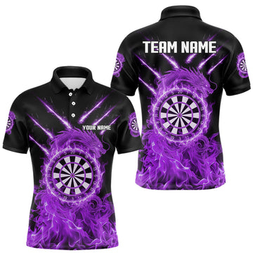 Maxcorners Custom Lightning Dragon Purple Flames Dartboard Dart Men Polo Jerseys Dart Team Shirt MT1810