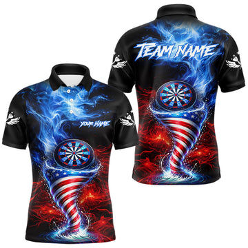 Maxcorners Blue & Red US Flag Dartboard Tornado Men Darts Polo Shirt Custom Patriotic Dart Team Jerseys LM2201