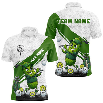 Maxcorners Funny Pickle Mens Golf Polo Team Shirt Custom Green And White Grunge Clothing Golf Tops LM1705