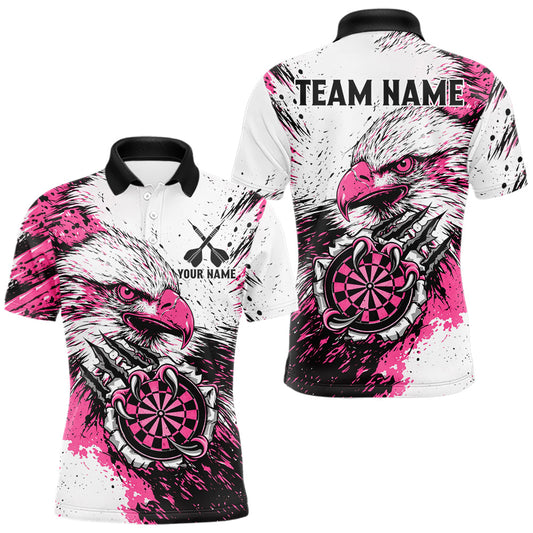 Maxcorners Custom Pink Grunge Eagle Scratch Dartboard Men Darts Polo & 1/4-Zip Shirts Dart Team Jerseys