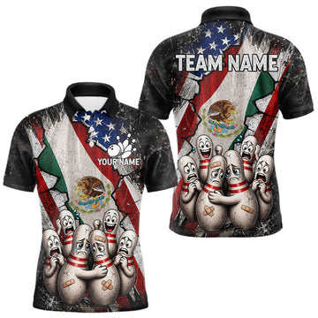 Maxcorners Funny Sad Pins Patriotic Bowling Jersey For Men Custom Mexican - US Flag Bowling Team Shirts