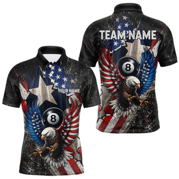 Maxcorners Personalized 8 Ball Eagle Billiard Shirt For Men, Patriot Texas - US Flag Pool Team Jersey LM0409