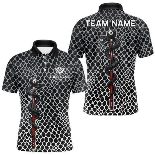 Maxcorners Men's Billiard Polo Shirt Cobra Blue 8 Ball Pool Shirt Personalized Snakeskin Golf Team Apparel