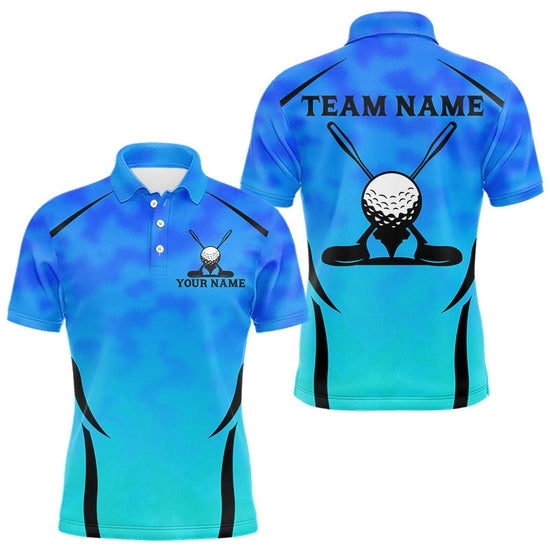 Maxcorners Men's Blue Camo Golf Polo Shirt Custom Golf Team Jersey Camo Golf Short Sleeve Jersey