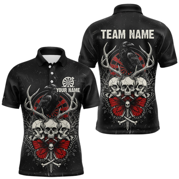 Maxcorners Red Skulls Butterfly Grunge Dartboard Custom Darts Polo Shirt For Men Retro Dart Gifts TU1911