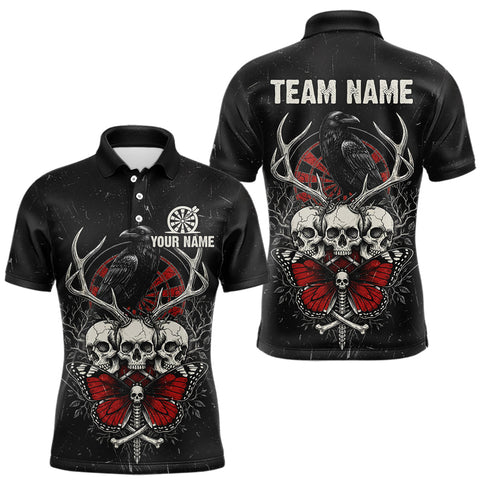 Maxcorners Red Skulls Butterfly Grunge Dartboard Custom Darts Polo Shirt For Men Retro Dart Gifts TU1911