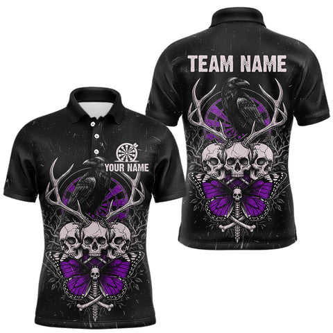 Maxcorners Purple Skulls Butterfly Grunge Dartboard Custom Darts Polo Shirt For Men Retro Dart Gifts TU1911