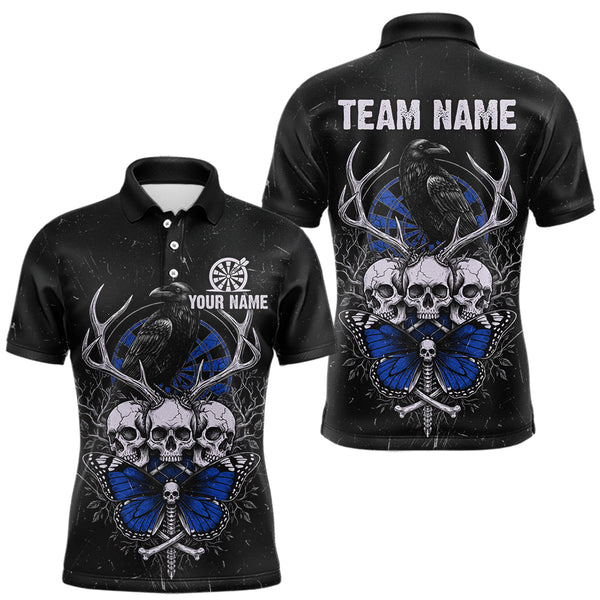 Maxcorners Blue Skulls Butterfly Grunge Dartboard Custom Darts Polo Shirt For Men Retro Dart Gifts TU1911