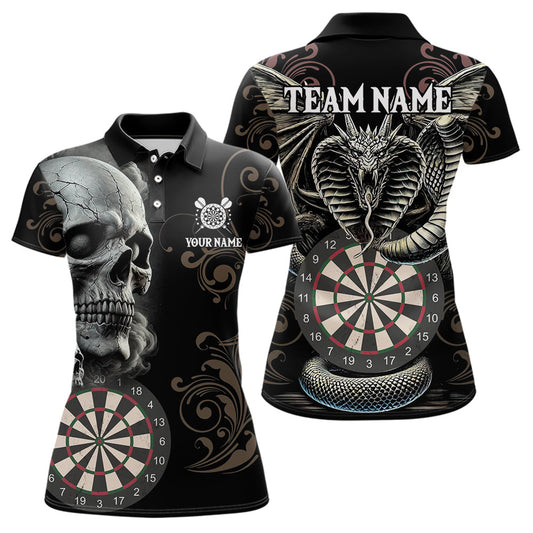 Maxcorners Personalized Grey Skull Dragon Polo & Quarter-Zip Dart Shirts For Men, Custom Dart Jerseys LM233