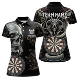 Maxcorners Personalized Grey Skull Dragon Polo & Quarter-Zip Dart Shirts For Men, Custom Dart Jerseys LM233