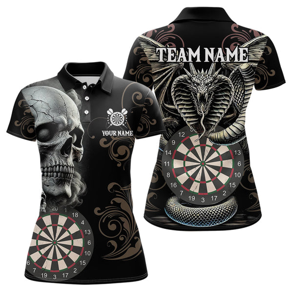 Maxcorners Personalized Grey Skull Dragon Polo & Quarter-Zip Dart Shirts For Men, Custom Dart Jerseys LM233