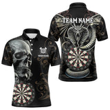 Maxcorners Personalized Grey Skull Dragon Polo & Quarter-Zip Dart Shirts For Men, Custom Dart Jerseys LM233