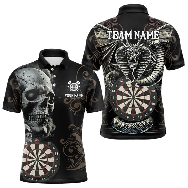 Maxcorners Personalized Grey Skull Dragon Polo & Quarter-Zip Dart Shirts For Men, Custom Dart Jerseys LM233
