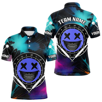 Maxcorners Smile Face Dartboard Custom Funny Colorful Men's Dart Polo Shirts, Dart Team Jerseys LM2007