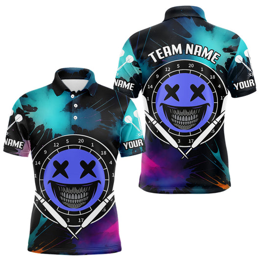 Maxcorners Smile Face Dartboard Custom Funny Colorful Men's Dart Polo Shirts, Dart Team Jerseys LM2007
