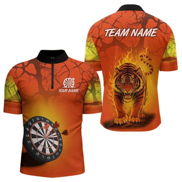 Maxcorners Flaming Tiger Orange Pattern Dartboard Darts Shirt For Men - Custom Name LM1625