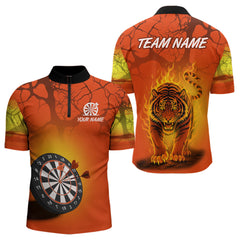 Maxcorners Flaming Tiger Orange Pattern Dartboard Darts Shirt For Men - Custom Name LM1625