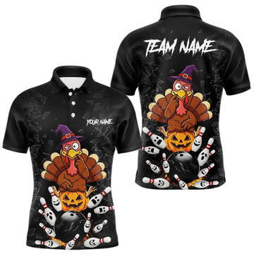 Maxcorners Custom Turkey Pumpkin Broken Glass Bowling Shirts For Men, Turkey Bowling Team Shirt Halloween Outfits LM0409