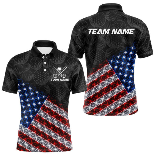 Maxcorners Mens Lightning US Flag Golf Polo Shirts Custom Black Golf Ball America 250Th Golf Shirt LM2405
