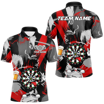 Maxcorners Custom Red and Grey Rock-On Dartboard Funny Dart Shirt for Men, Polo and Quarter-Zip Team Jersey