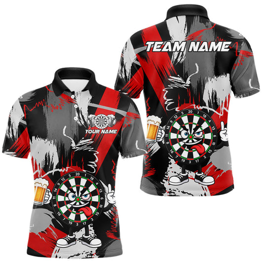 Maxcorners Custom Red and Grey Rock-On Dartboard Funny Dart Shirt for Men, Polo and Quarter-Zip Team Jersey