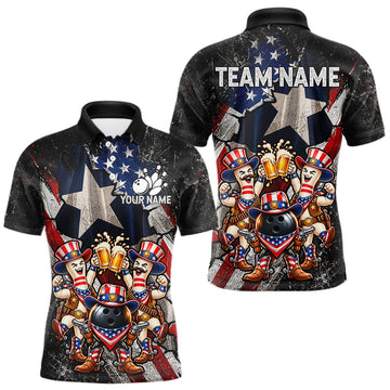 Maxcorners Funny Beer Cowboy Bowling Patriotic Men Bowling Shirt Custom Texas - US Flag Youth Bowling Team Jersey