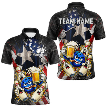 Maxcorners Funny Cheer Beer Bowling Shirt For Men Custom Patriotic Texas - US Flag Youth Bowling Team Jersey