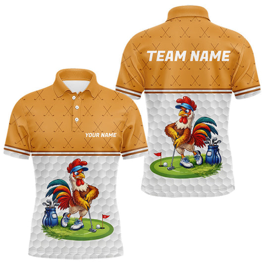 Maxcorners Personalized Funny Angry Rooster Golfer Mens Golf Polo Shirts Custom Clothes Golf Gifts LM2704
