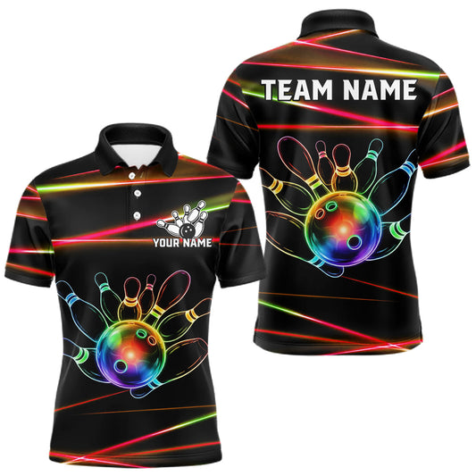 Maxcorners Orange And Green Neon Mens Bowling Polo 1/4-Zip Shirt Custom Colorful Rainbow Bowling Team Jersey
