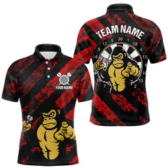 Maxcorners Custom Black And Red Gorilla Funny Dart Polo Shirt For Men Outfits Grunge Dart Jerseys LM2509